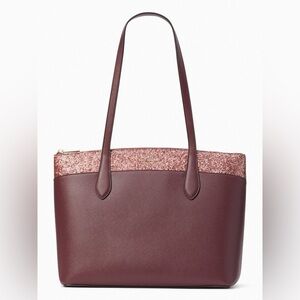 Kate Spade Flash Glitter Tote Saffiano Cherrywood K8706 NWT